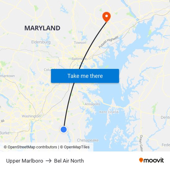 Upper Marlboro to Bel Air North map