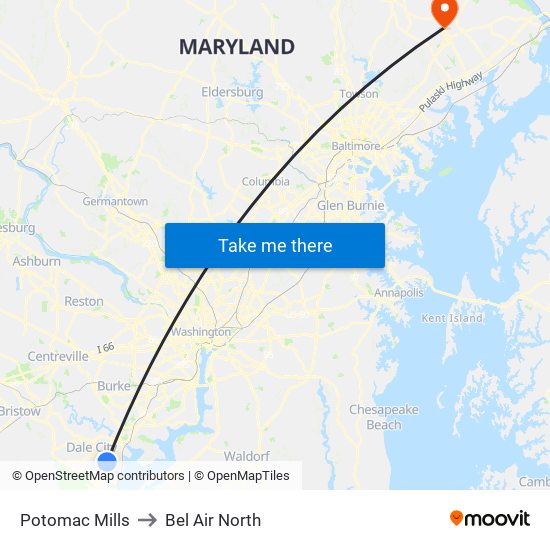 Potomac Mills to Bel Air North map