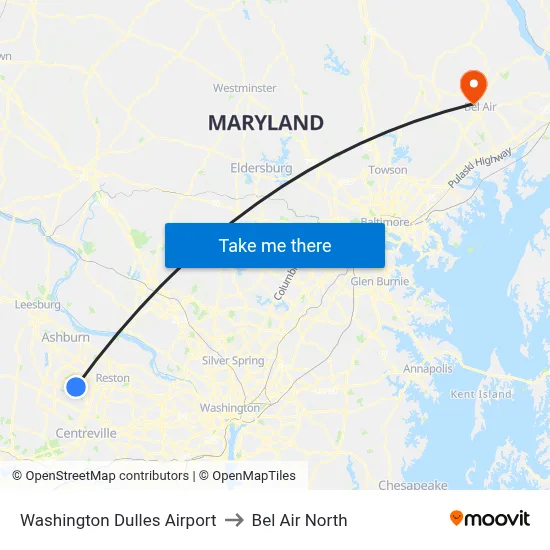 Washington Dulles Airport to Bel Air North map