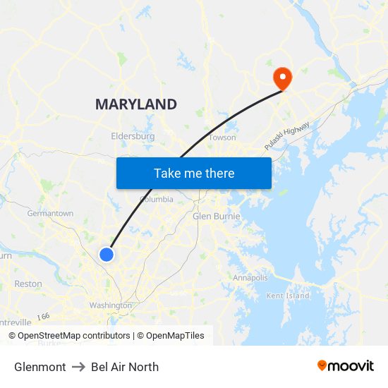 Glenmont to Bel Air North map