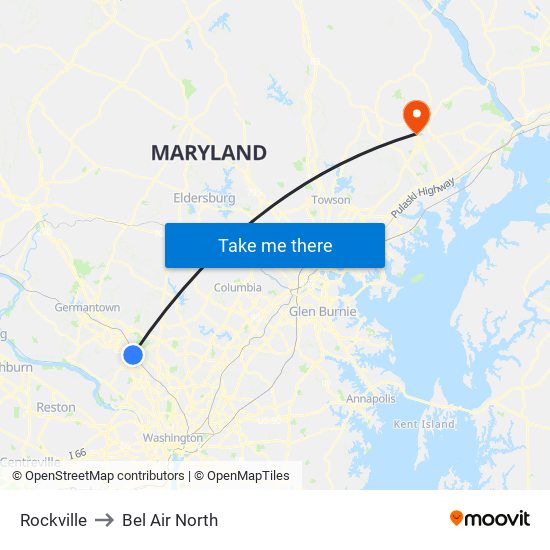 Rockville to Bel Air North map