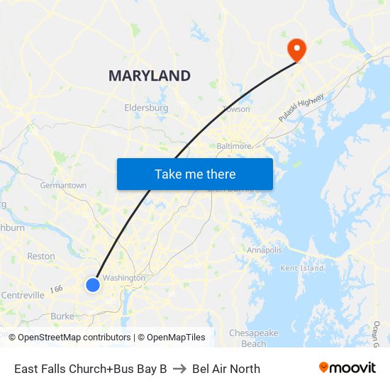 East Falls Church+Bay B to Bel Air North map