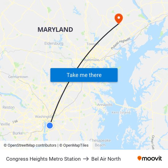 Congress Heights Metro Station to Bel Air North map