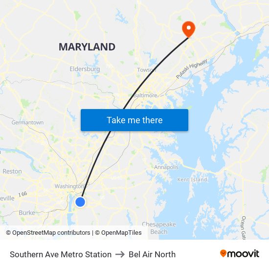 Southern Ave Metro Station to Bel Air North map