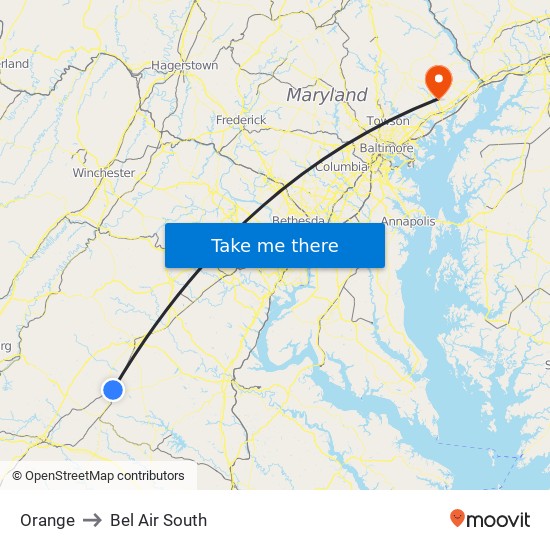 Orange to Bel Air South map