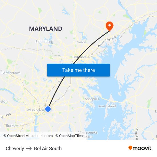 Cheverly to Bel Air South map