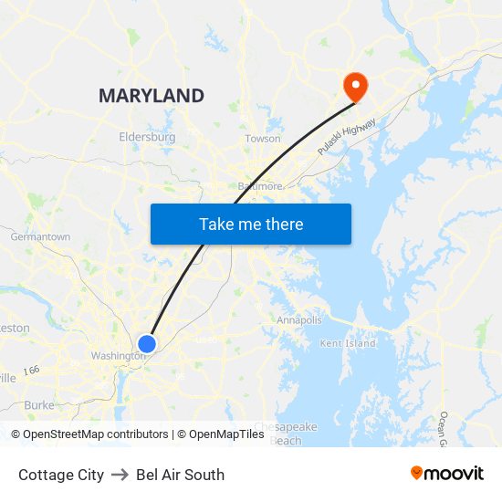 Cottage City to Bel Air South map