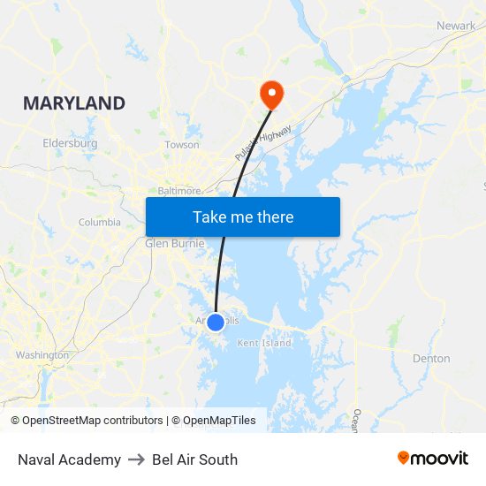 Naval Academy to Bel Air South map