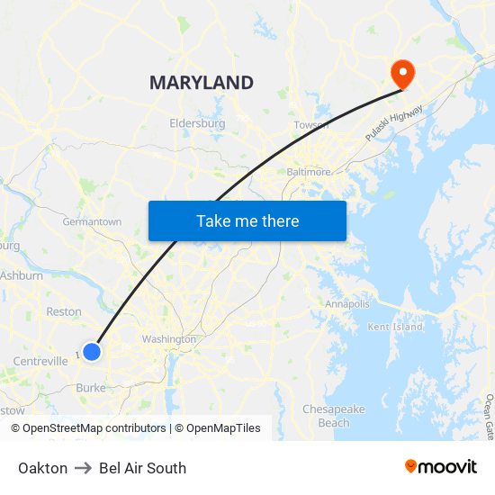 Oakton to Bel Air South map