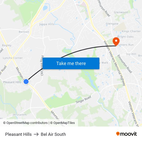 Pleasant Hills to Bel Air South map