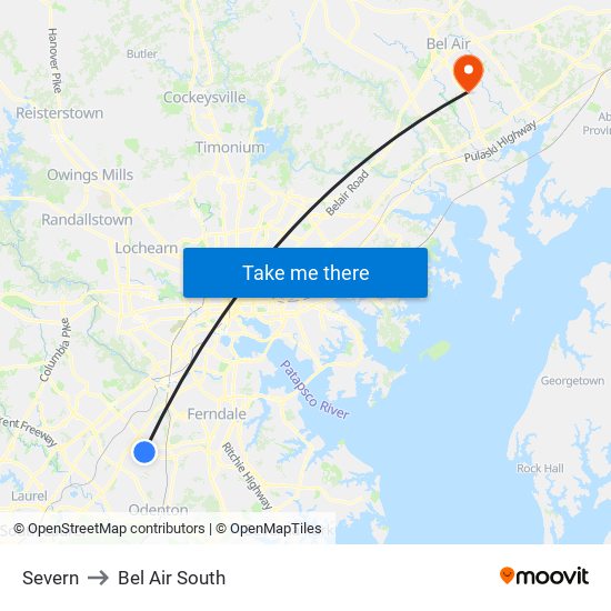 Severn to Bel Air South map