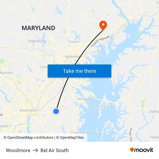 Woodmore to Bel Air South map