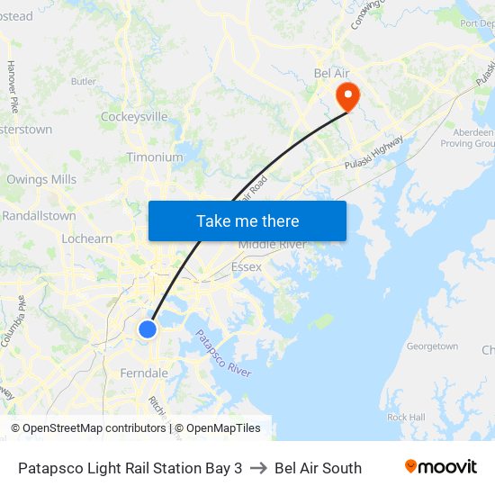 Patapsco Light Rail Station Bay 3 to Bel Air South map