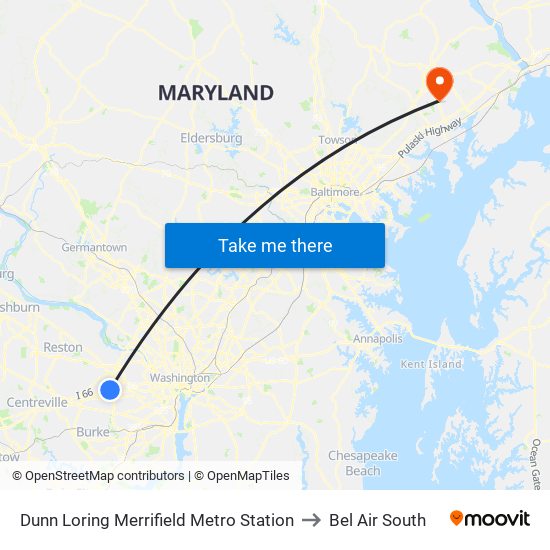 Dunn Loring Merrifield Metro Station to Bel Air South map