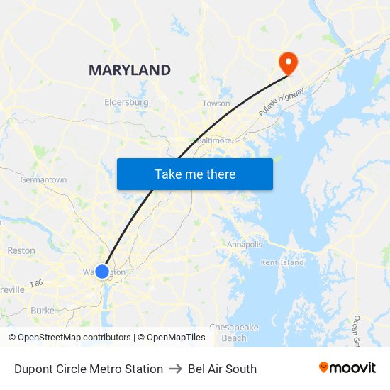 Dupont Circle Metro Station to Bel Air South map