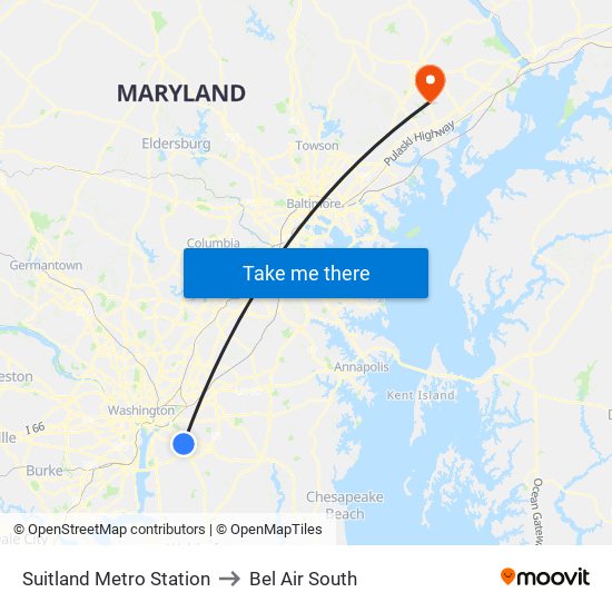 Suitland Metro Station to Bel Air South map