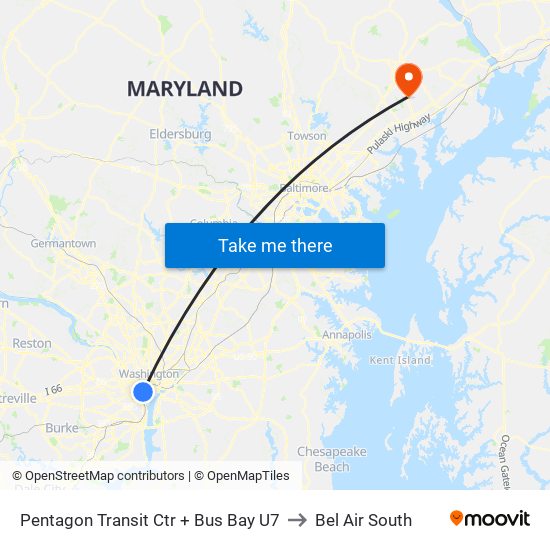 Pentagon Transit Ctr + Bus Bay U7 to Bel Air South map