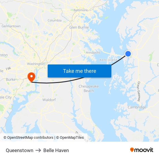 Queenstown to Belle Haven map