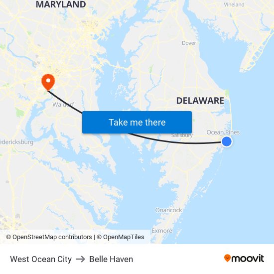 West Ocean City to Belle Haven map