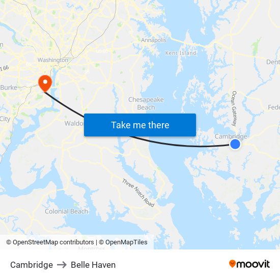Cambridge to Belle Haven map