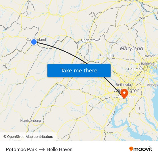 Potomac Park to Belle Haven map