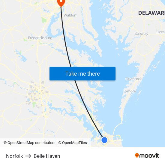 Norfolk to Belle Haven map