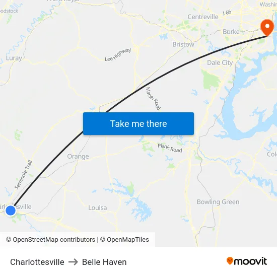 Charlottesville to Belle Haven map