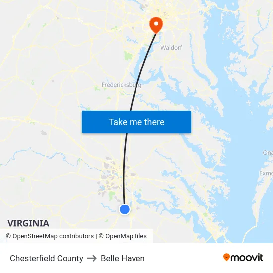 Chesterfield County to Belle Haven map