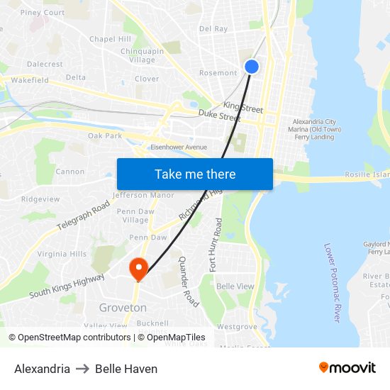 Alexandria to Belle Haven map