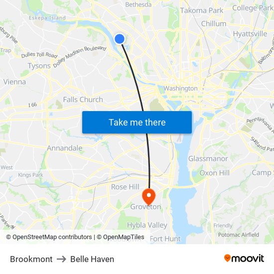 Brookmont to Belle Haven map