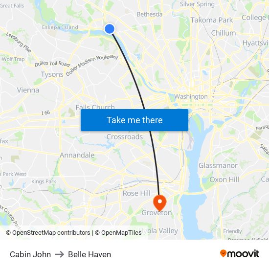 Cabin John to Belle Haven map