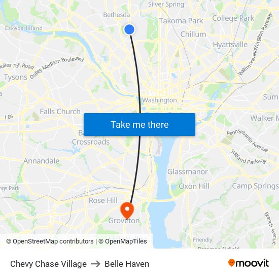 Chevy Chase Village to Belle Haven map