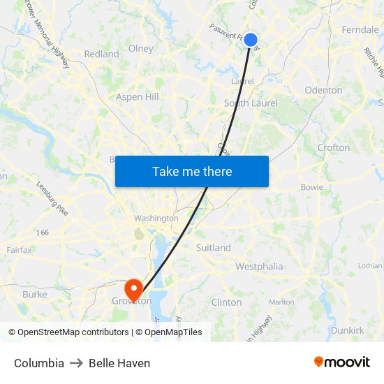 Columbia to Belle Haven map