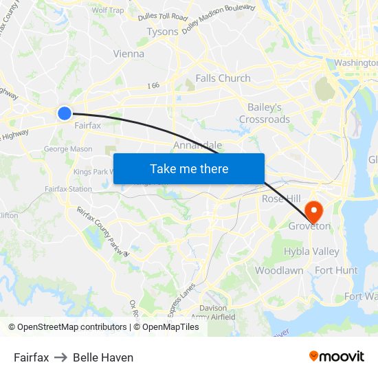 Fairfax to Belle Haven map