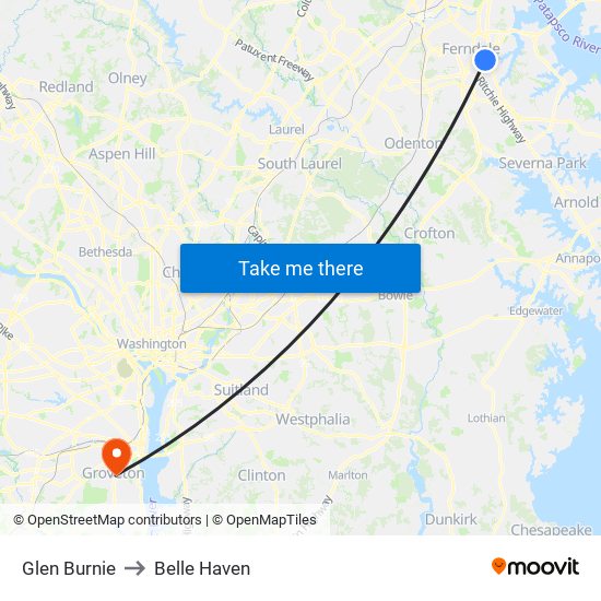 Glen Burnie to Belle Haven map