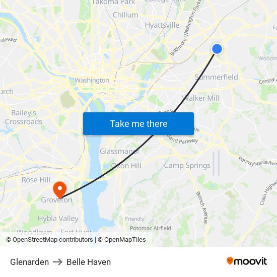 Glenarden to Belle Haven map
