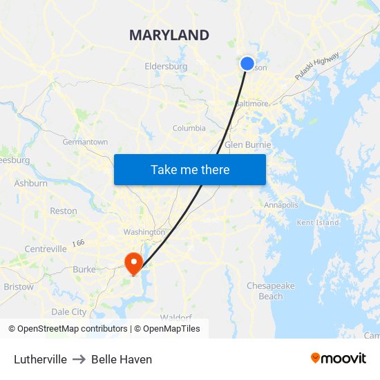 Lutherville to Belle Haven map