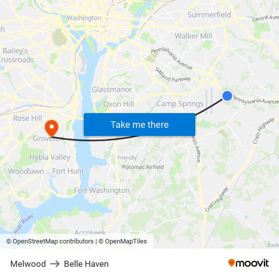 Melwood to Belle Haven map