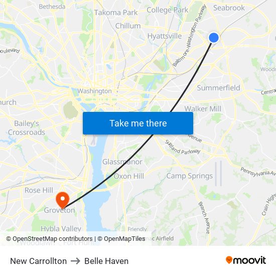 New Carrollton to Belle Haven map