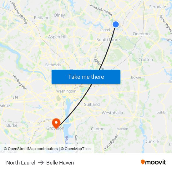 North Laurel to Belle Haven map