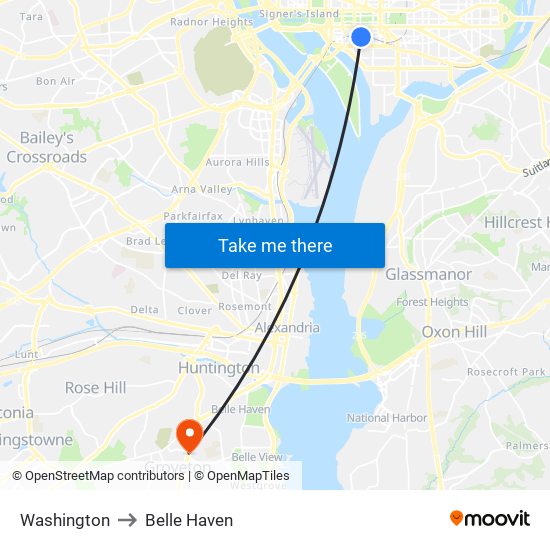 Washington to Belle Haven map