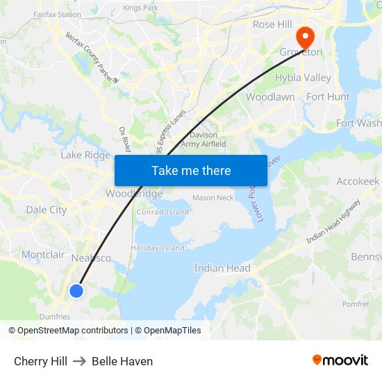 Cherry Hill to Belle Haven map