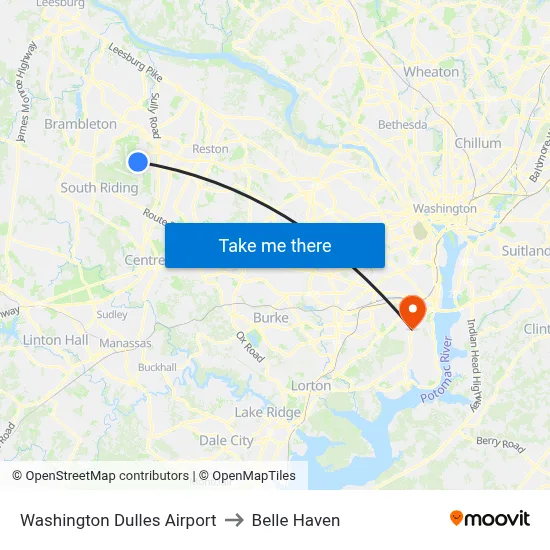 Washington Dulles Airport to Belle Haven map