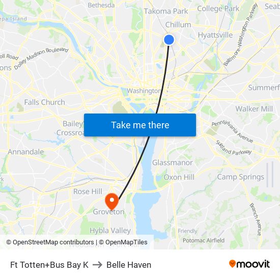 Fort Totten+Bay K to Belle Haven map