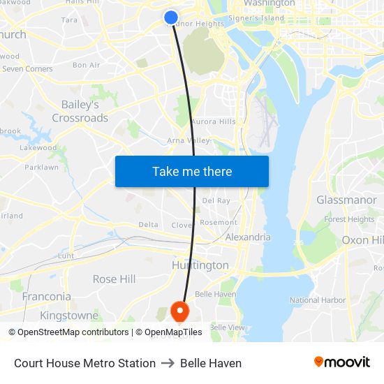 Court House Metro Station to Belle Haven map