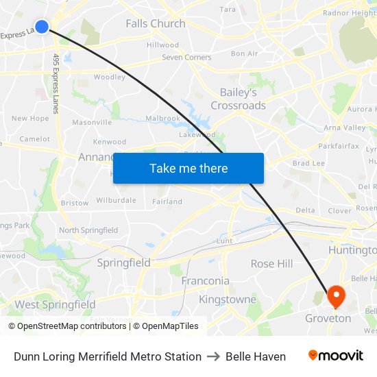 Dunn Loring Merrifield Metro Station to Belle Haven map