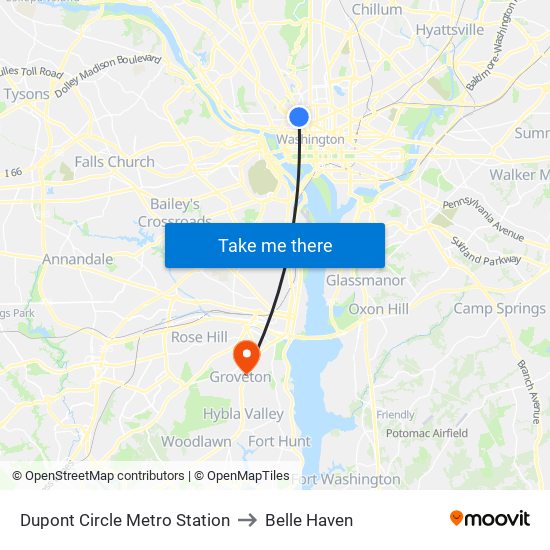 Dupont Circle Metro Station to Belle Haven map