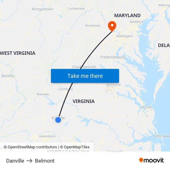 Danville to Belmont map