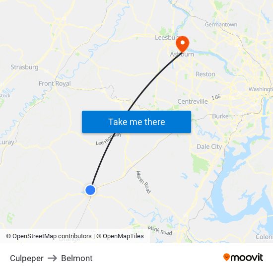 Culpeper to Belmont map