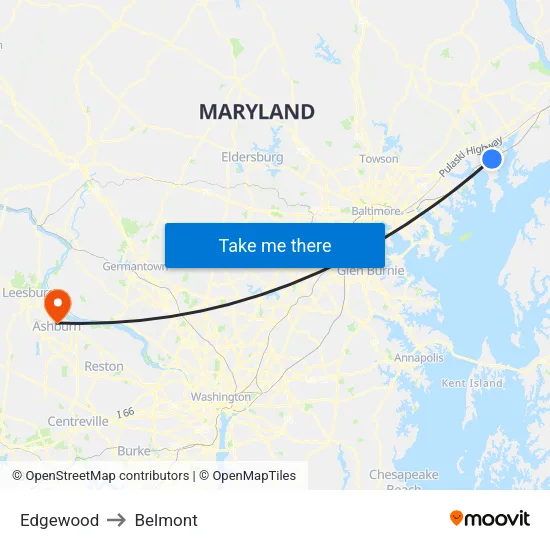 Edgewood to Belmont map